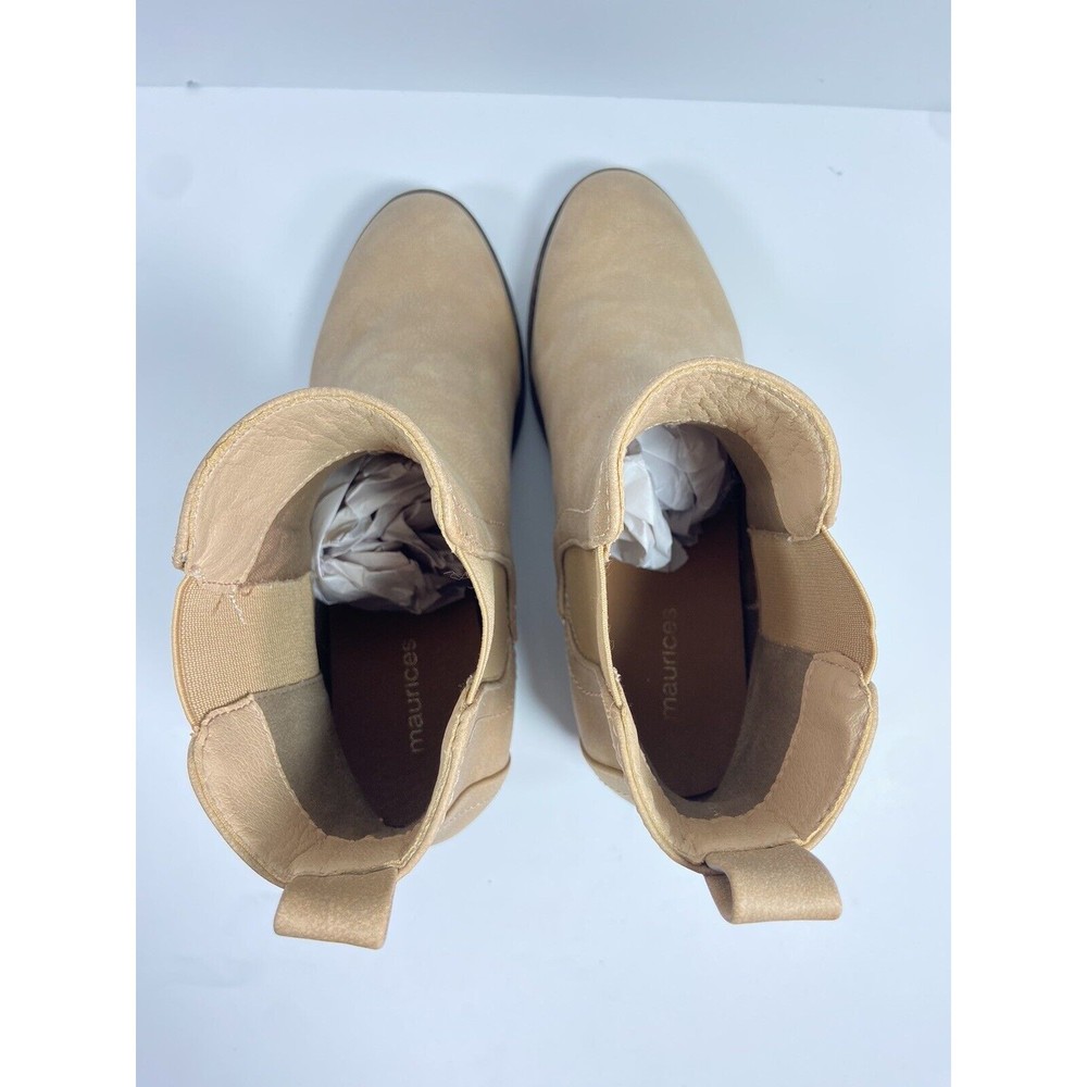 Tan Ankle Boots Size 7.5 Western Pull On Maurices Abigail Chelsea Block Heel - Picture 11 of 12